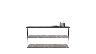 Small grid shelf with marble top and decor