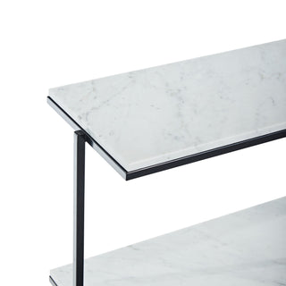 Gridshelf detail with marble top and black frame