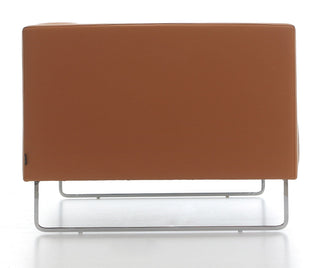 Brown leather bench with chrome legs