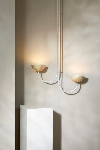 Marz Designs Aurelia Double Pendant, Jade & Onyx, White Satin Finish