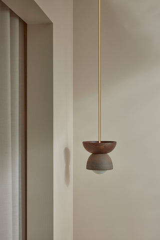 Marz Designs Terra Pendant in Clay, Walnut, Brass, and Frosted Glass