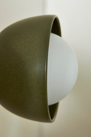 Marz Designs Terra Sconce in Olive, white frosted detail.