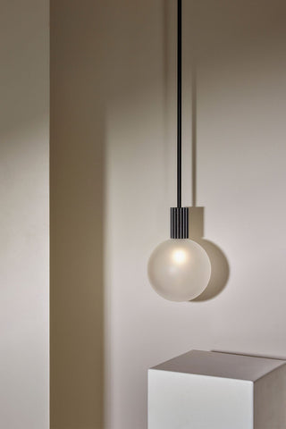 Marz Designs Attalos Pendant 200 in Brushed Black, portrait view.