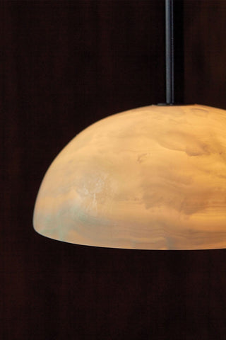 Marz Designs Aurelia pendant light detail, white onyx, brushed black