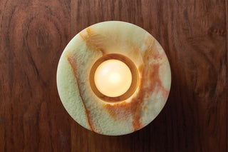 Marz Designs Aurelia Surface Sconce in Jade Onyx and Brass, detail.
