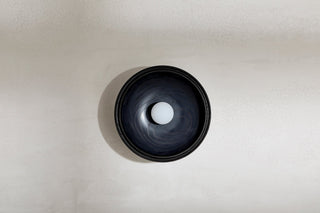 Marz Designs Selene sconce, Blackened Ash, white frosted, front on, off