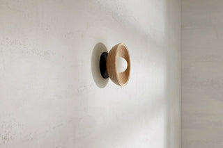 Marz Designs Selene Surface Sconce - Ash & Black, opal light, side view