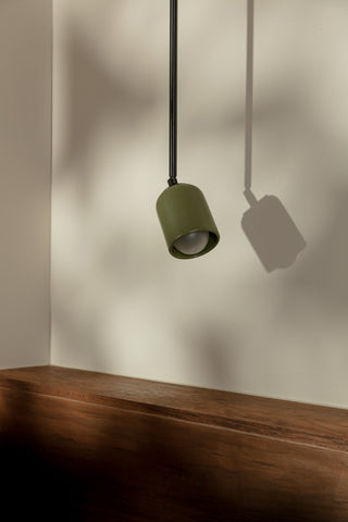 Olive articulating spotlight, brushed black, by Marz Designs.