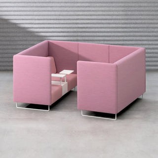 Mona High Booth Angle - Pink seating with white tables