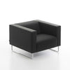 Mona armchair, black leather with ribbed seat and chrome legs.