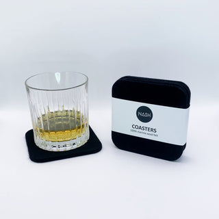 NASH Midnight Square Coaster Set with Whiskey Glass