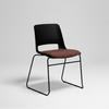 Black chair with a brown seat on a light gray background