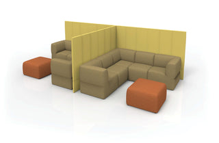 Modern office seating with privacy panels.