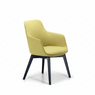 Yellow chair with black legs on a white background
