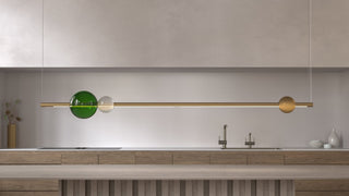 Modern kitchen with linear pendant lighting