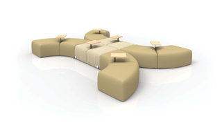 Modern office furniture with attached small tables, screenshot from July 17,...
