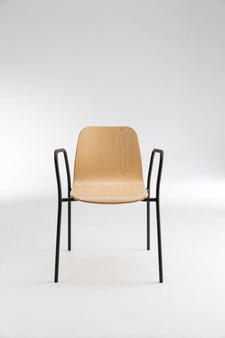 Modern wooden chair with black arms