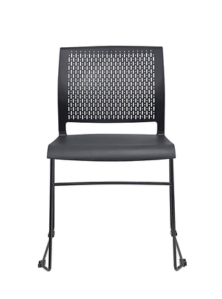 Black chair with a perforated back.