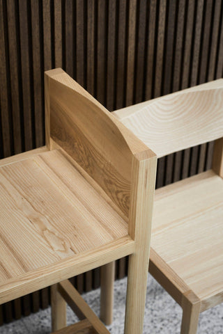 Wooden chairs with light wood grain.