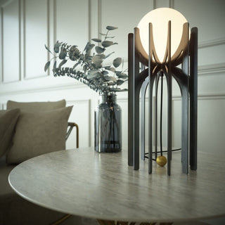 Neoclassical table lamp and vase on marble table