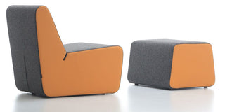 Modern orange and gray CATA chair and ottoman set.