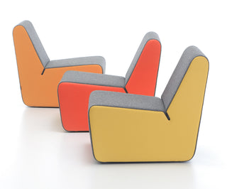 Three colorful modern armchairs