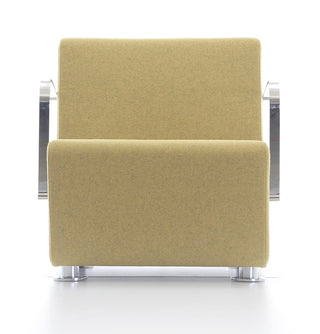 Modern tan armchair with chrome accents