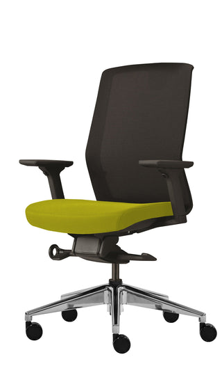 Advanta AVEYA chair with yellow seat and polished aluminum base