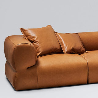 Leather sofa with cushions