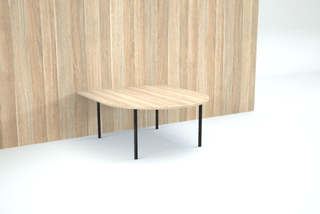 D-End Metro Table against wood panel wall