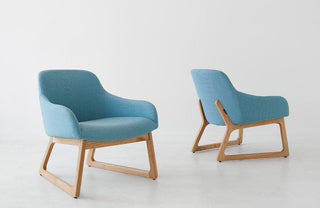 Didier Tiller Oak Seating - Two Blue Armchairs