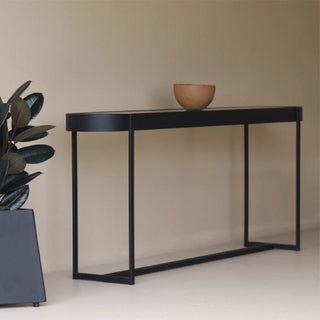 Domfred2 black console table with wooden bowl