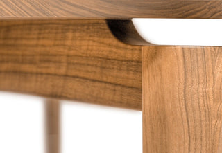 Close-up of DusandiningtableD3-Coeval wooden table corner.