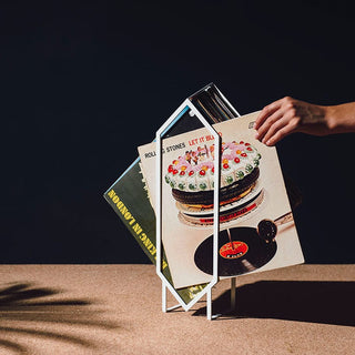 Jex1 vinyl record holder with Rolling Stones Let It Bleed album.