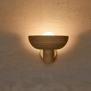 Marz Designs Selene Uplight Ash Brass Opal wall sconce, lit.