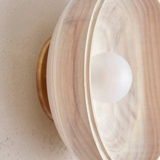 bleached ash, brass, frosted glass