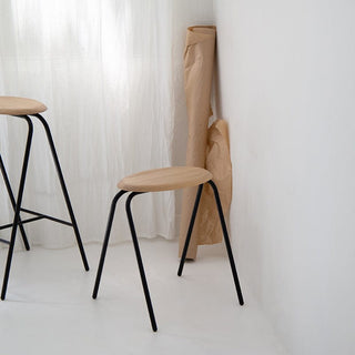 Modern wooden stools with black legs