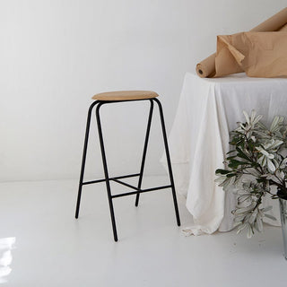 Odic5 modern black stool with wood seat