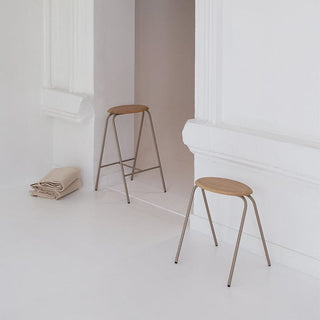 Two modern stools in a white room