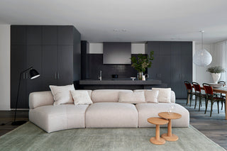 Modern living room with beige sofa