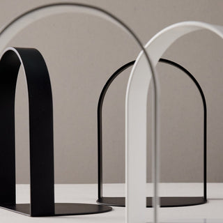 Modern arch bookends in black, white, and gray