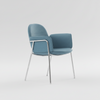 Blue upholstered chair with metal frame