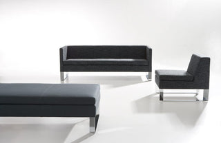 Ross Didier Quoin sofas and bench on white background