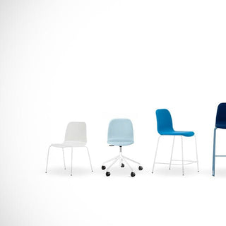Modern chairs in various colors.