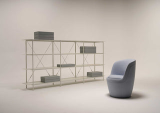 modern shelving and chair wide shot