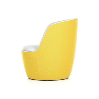 Shelly armchair side view in yellow and white two-tone design