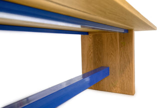 blue accents and wood