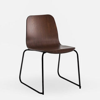 Tiller Slim Sled Chair - Modern Wood and Black Metal