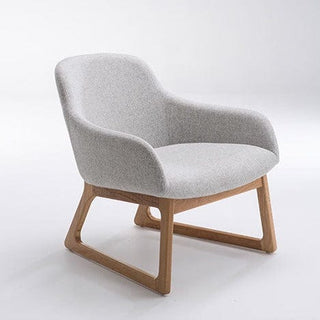 Tiller lounge chair 02 - Grey upholstered armchair with wood frame